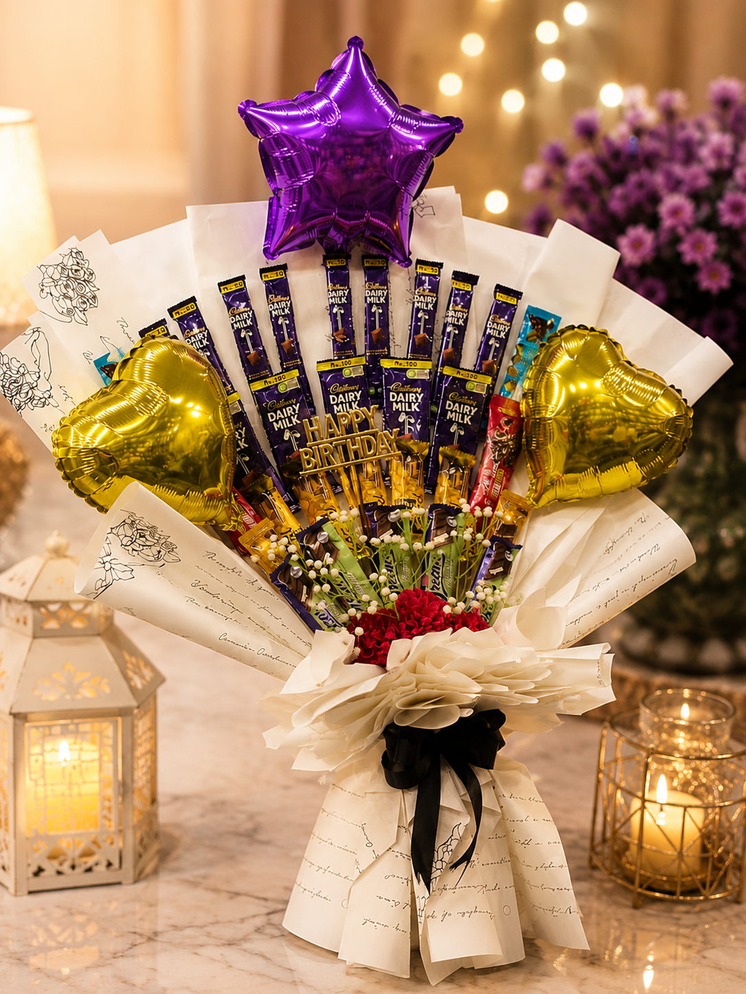 Luxury Birthday Chocolate Bouquet with Balloons – Premium Handmade Gift Arrangement