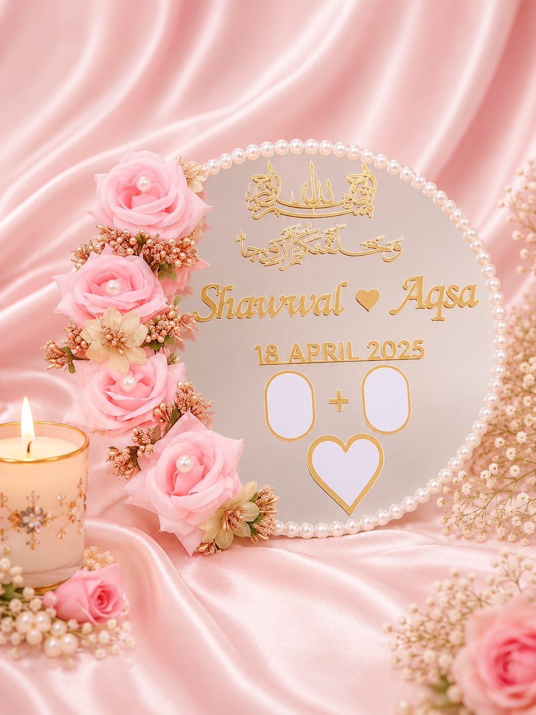 Personalized Floral Pearl Acrylic Fingerprint Plaque | Custom Wedding & Nikkah Gift